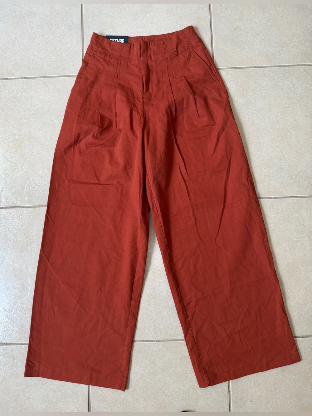 Future Collective Target High Rise Wide Leg Pleated Trousers Oversized Rust Sz 0